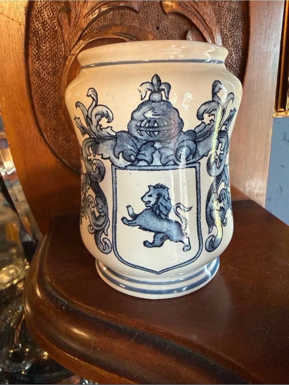 Ralph Lauren Estate Royal Arms Porcelain Candle Jar Only Empty Blue Lion Crest